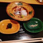 茜坂大沼 - お造り　昆布醤油　塩