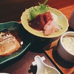 ふじ京 - サバの味噌煮・お刺身・茶碗蒸し