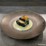 カーサ・デル・チーボ - あわびと布海苔のインボルティーニ バフン海胆と貝のクリームソース