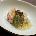 丸新 - ④ズワイ蟹、味噌ジュレかけ
      〜濃厚な蟹味噌にジュレの酸味が絶妙に絡む。