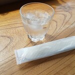 遊の丘 - 提供される水(ピッチャー付)とおしぼり(R2.4.2撮影)