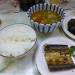 常 - 2013.07 秋刀魚の干物、茄子の味噌炒め、とん汁、ごはんでジャスト５００円♪