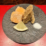 賛否両論 - ・揚げ物
      金時人参のカステラ揚げ
      ごぼうのおかき揚げ