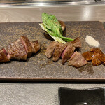 八重洲 steak & seafood 鉄板焼き 一心 - 岩手県産サーロインと茨城県産イチボのステーキ