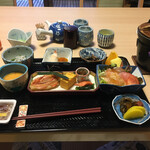 松楓楼 松屋 - お部屋で窓の外の露天風呂と渓流を眺めながらの朝食　最高です