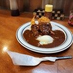 カレーの南海 - メンチカツカレー大辛の辛め+エビフライ+温泉たまご　900円+260円+100円