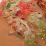 キノシタ - <'13/06/29撮影>デジュネ 1900円 のアイナメのポワレ あさりと春キャベツの軽い煮込み