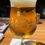 炭焼 うな富士 - 生ビールもロゴ入りグラス