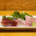 Yakiton Daidara - 2023.3 鮮魚3種盛り（1,080円）メバチマグロ、シマアジ、ハガツオ