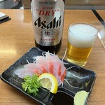 酒の奥田 - 瓶ビールと金目鯛お造り