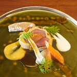 Tokuyamazushi - 鹿肉、からすみパイ包み、海老芋、にんじん