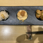 Hakata Ajidokoro Tomori - イカしゅうまいとポテトサラダとすり身揚げ。イカしゅうまいも旨味が強い！