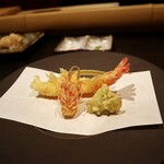 博多 鮨 よこ田 - 車海老・ふきのとう天ぷら