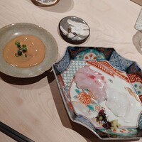 鮨 若尊 - あん肝ソースでいただく刺身