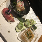 Ginza Shabugen - 近江牛堪能コース　前菜盛り合わせ(みる貝と若布の酢の物・ノレソレぽん酢)