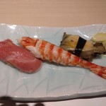 神楽坂 鮨 きもと - 車エビ・大トロ・鮑。