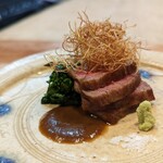 貴ぶ - 牛肉の炭火焼き　白菜の菜の花