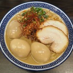 錦糸町中華そば さん式 - 特製 全部のせ 海老と白胡麻の濃厚な担々麺 + 味玉 + 味玉