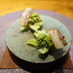 レストラン・カワサキ - ふきのとうの天ぷらとイノシシベーコン