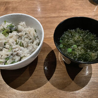 薪焼きび - サワラ、せり、うるいのご飯(あおさ汁付き)