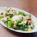 Caesar salad with curly kale and Iberico pork bacon