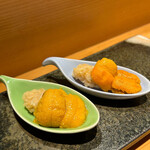 Sushi Fukuju - ムラサキ雲丹・馬糞雲丹食べ比べ