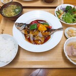 岡垣食堂 - 定食(あじの甘酢あんかけ)890円
