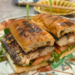 Charcoal grilled mackerel sandwich