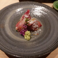 焼鳥 篠原 - 鶏刺し、白レバー、胸、腿、砂肝