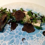 ル・ヴァンキャトル - 〆鯖とフロマージュ？のテリーヌ、セロリラブ、トリュフヴィネグレット