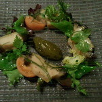 ボノミー - 「鮑(あわび)のサラダ   肝のソース」鮑は、あまりに柔らかく、肝はコクと苦味が♪