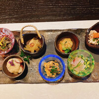 南部曲屋 - 七子八珍会席(なまこおろし和え 鮫南蛮漬け 焼きホタテ 焼き白子ポン酢 蛸山掛け 鮟鱇共和え 鯛昆布〆たらこ和え)