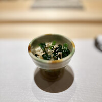 鮨 功 - 子持ち昆布、エノキ、長芋、ほうれん草、ごまのおひたし