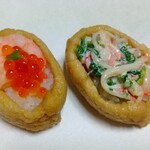 健寿司 - エビいくら200円、カニカマサラダ150円