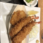 日本海庄や - エビフライ定食　コロッケがついてると思ったら、蓮根フライと玉ねぎフライだった