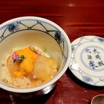 銀座 しのはら - ボタン海老の紹興酒漬けとウニのお寿司