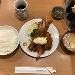 とんかつ八千代 - カキ・車エビ・穴子フライ定食　ご飯も大盛り！