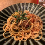 Wain Shokudou Inaseya Mare - メインのパスタ。量はやや少なめ。麺の茹で加減はバッチリ。具材は小さめながら食後感は満足。