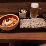 中村麺兵衛 - 厚みかつ丼とそば９８０円+蕎麦大盛１２０円－期間限定１００円引き＆生ビール２００円