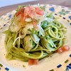 caMoco café 湖ASOBi - 料理写真:加茂湖産牡蠣と新玉ねぎ、春菊ソースのパスタ