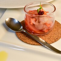 赤エビのサラダ トマトのジュレと一緒に