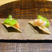 十皿 - 海老せんべいアスパラ