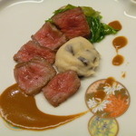 割烹 室井 - みすじ肉とこうたけのマッシュポテト。旨っ！