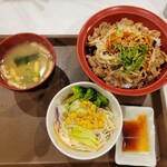 すき家 - 料理写真:麻辣もやし牛カルビ丼のサラダセット