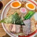 麺壱 吉兆 - 上から中華そば麺大盛、味玉