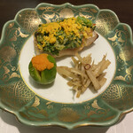 和さび - 鯛の菜の花　芽キャベツ人参ソース　うどのきんぴら