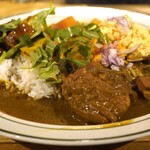 ムムムカリー - ２種合いがけカレー 1,200円　山椒タルタル 150円　カツオのたたき 250円