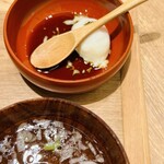 肉汁餃子のダンダダン - 温泉玉子、出汁ウマ。