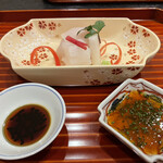 Ginza Wakuta - イカと平目の御造り 醤油と梅ポン