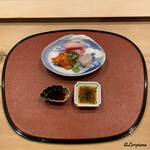 御料理 寺沢 - 赤貝､めじ鮪トロ､鮃の造り